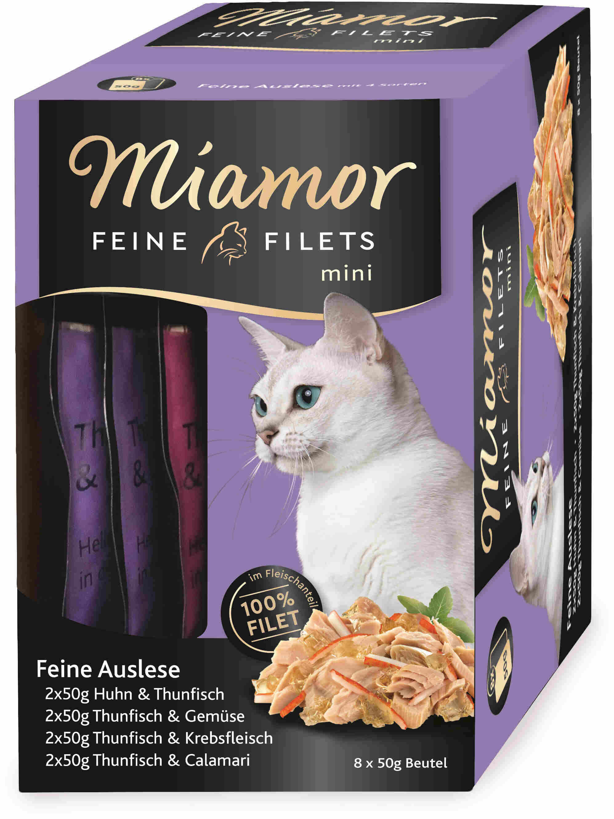 MIAMOR FILETS Mini Pachet plicuri pisici,Pui/Ton,Ton,Ton/Crab,Ton/Calamar 8x50g