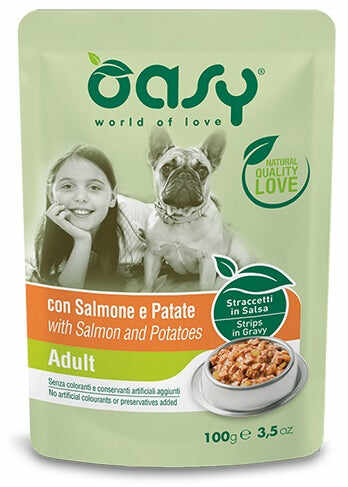OASY Plic hrană umedă pentru câini Adult, cu Somon şi Cartofi 100g