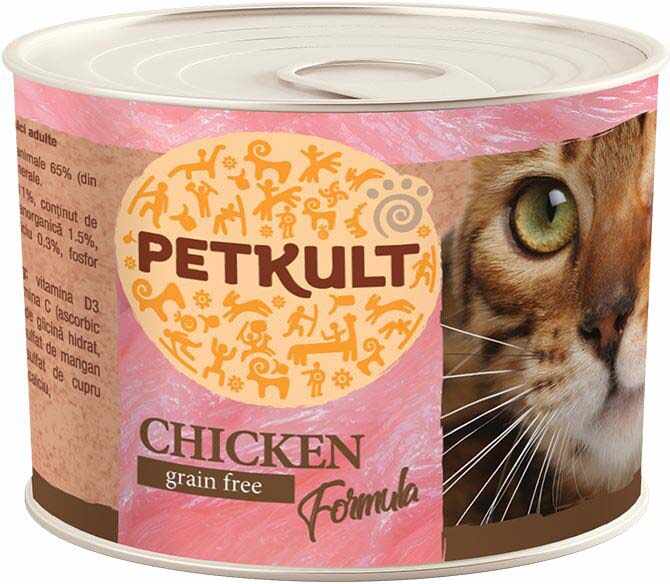 PETKULT Conservă pentru pisici, cu Pui 185g