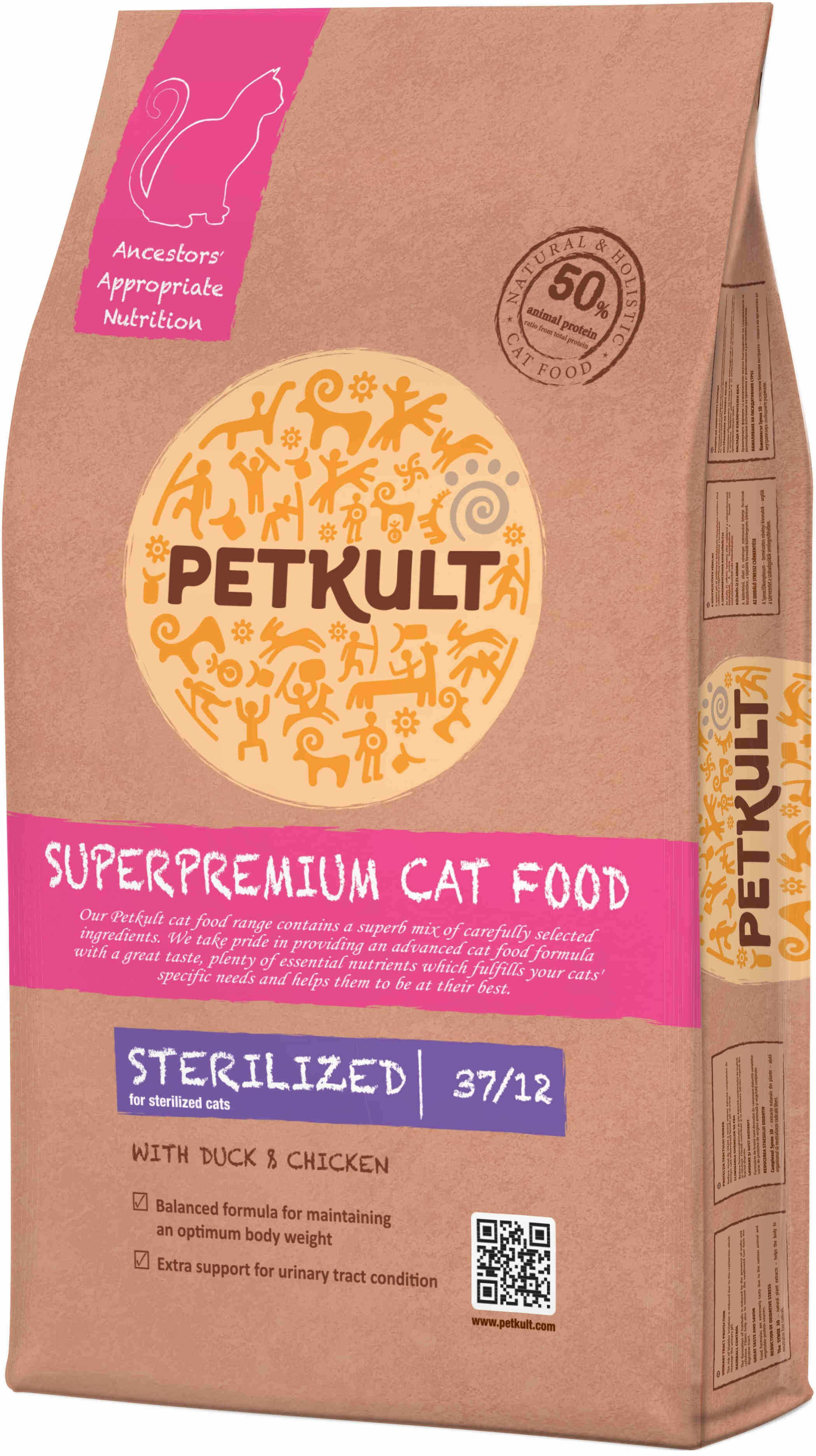 PETKULT Sterilized, hrană pentru pisici sterilizate, cu Raţă şi Pui