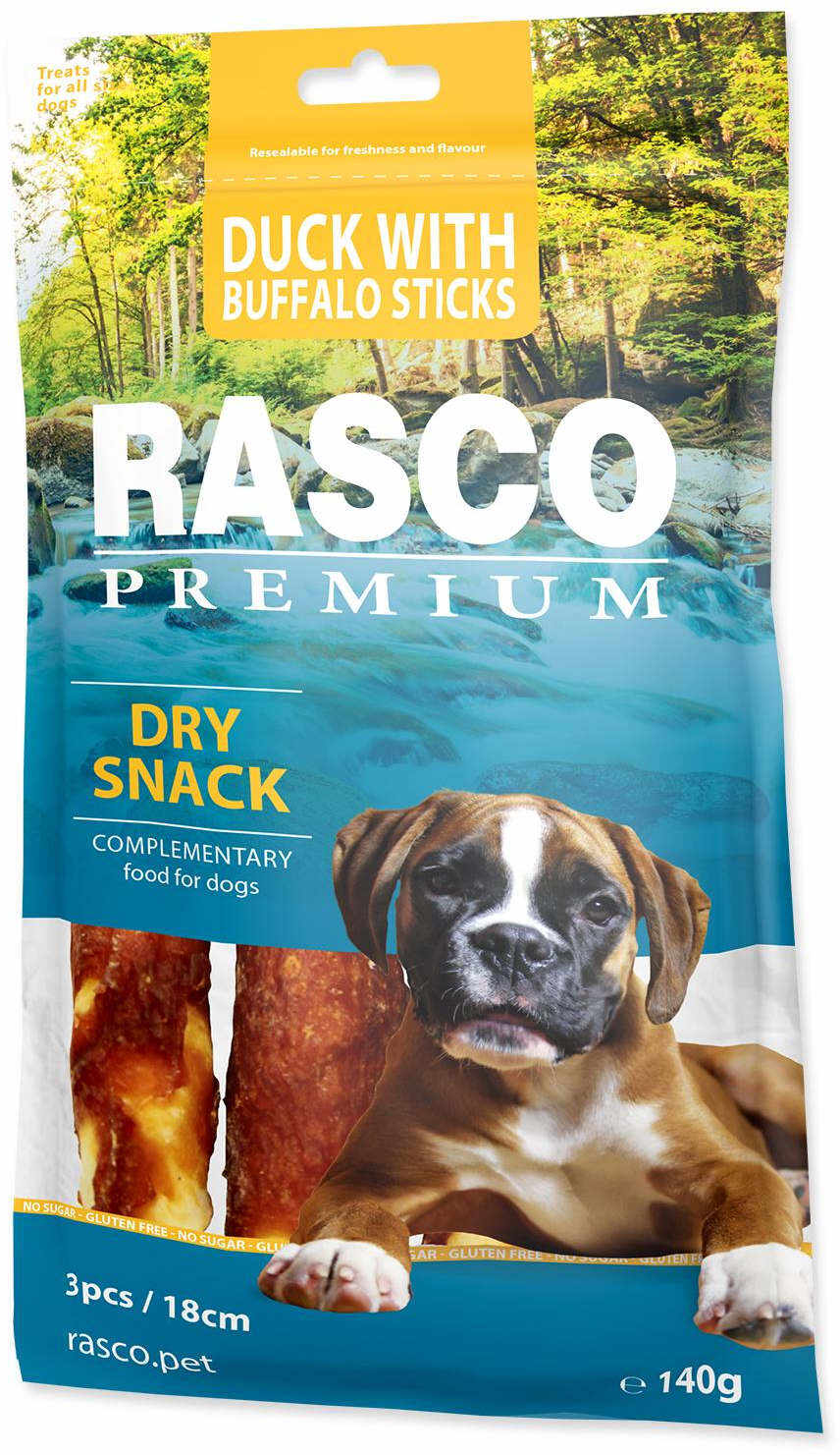 RASCO Premium Recompensă pentru câini, Stick Piele de Vacă, cu Raţă 3buc 140g