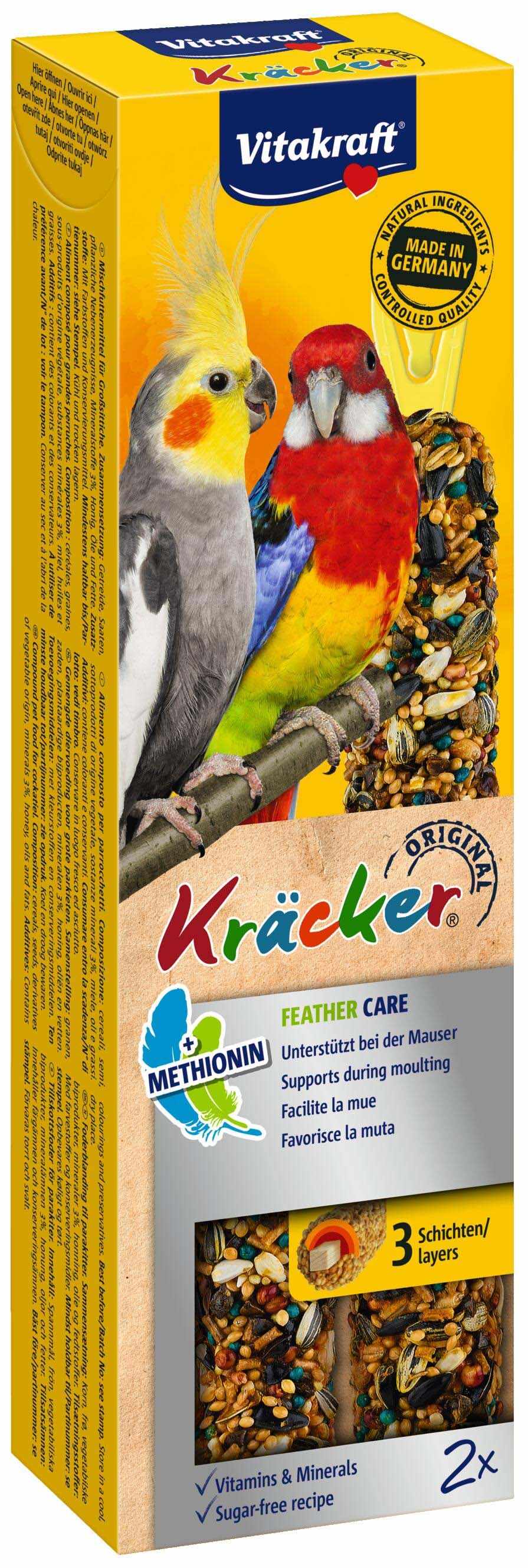 VITAKRAFT Baton pentru papagali mijlocii, cu vitamine pt penaj 2 bucăţi, 180g