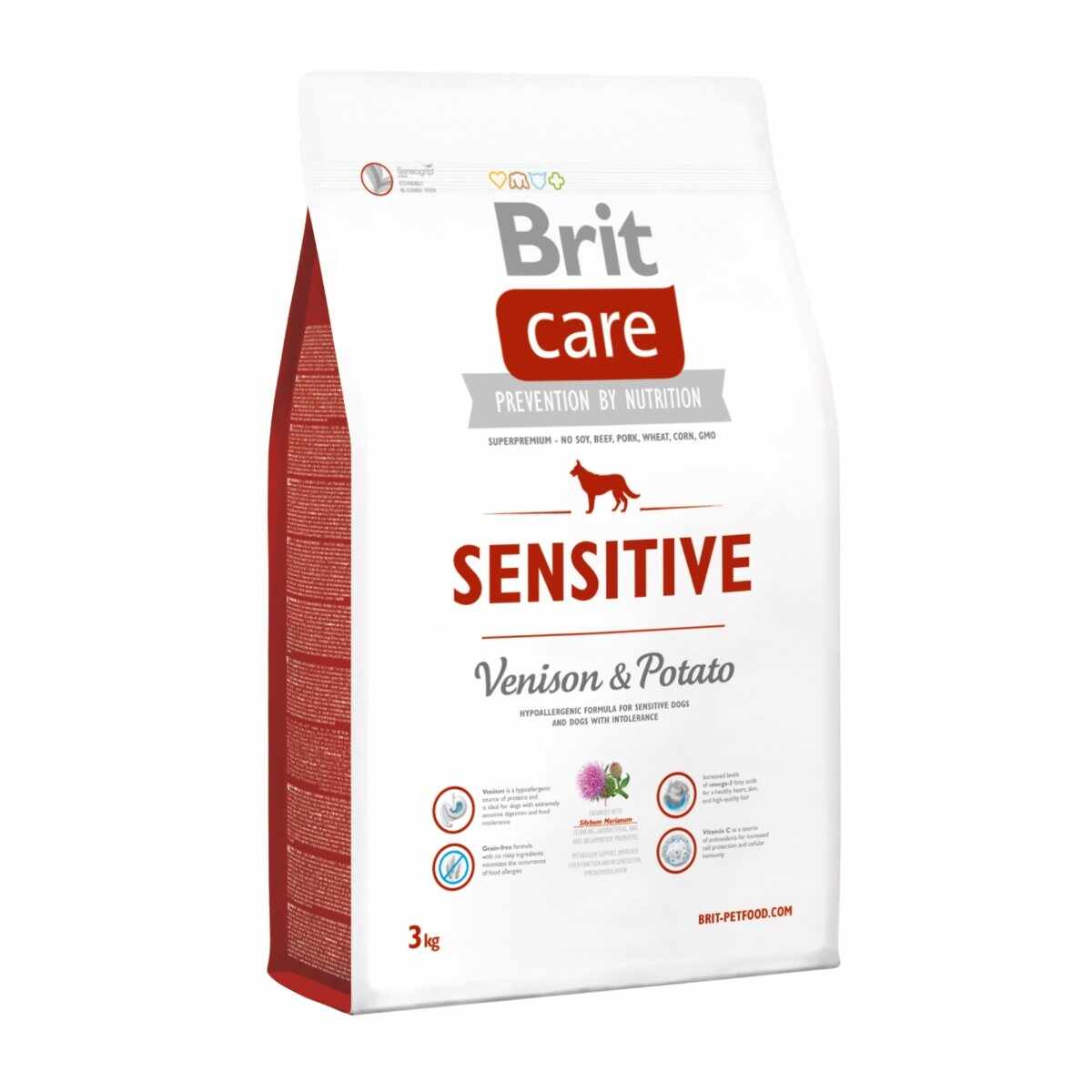 BRIT Care Sensitive Adult S-XL, Vânat cu Cartofi, hrană uscată fără cereale câini, sensibilități digestive, 3kg