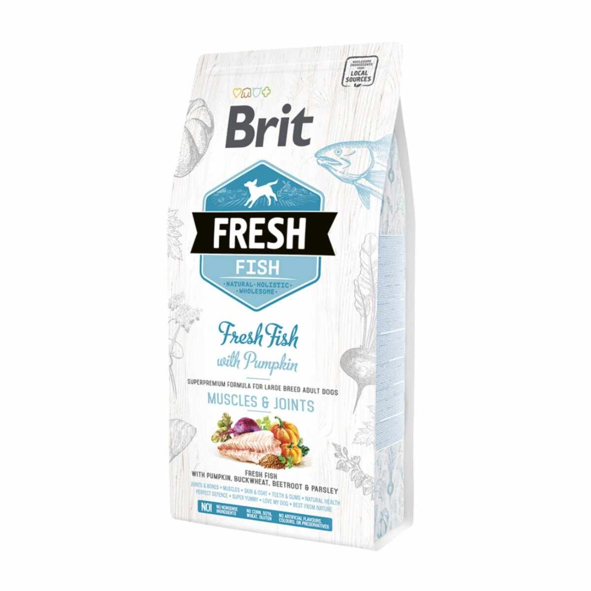 BRIT Fresh Muscles & Joints Adult L-XL, Pește cu Dovleac, hrană uscată conținut redus cereale câini, 2.5kg