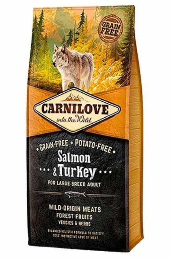 CARNILOVE Adult L-XL, Somon și Curcan, hrană uscată fără cereale câini, 12kg