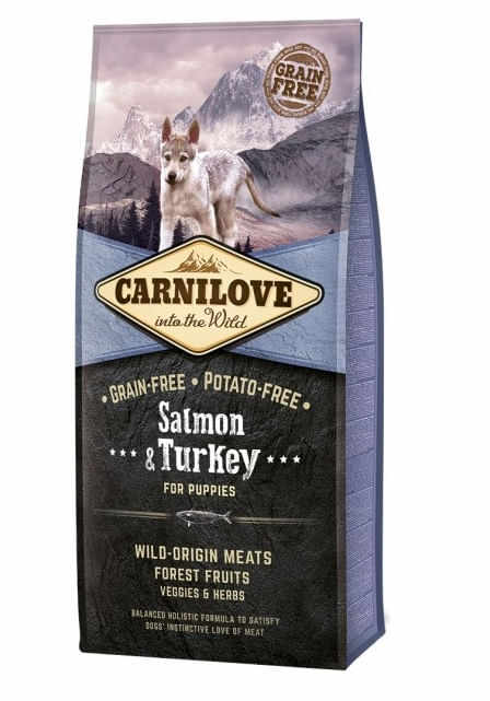 CARNILOVE Junior S-XL, Somon și Curcan, hrană uscată fără cereale câini junior, 12kg