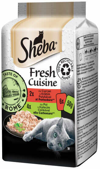 SHEBA Fresh Cuisine plicuri selecţii de Pui şi Curcan, pentru pisici 6x50g