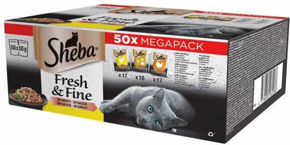 SHEBA Fresh&Fine plicuri Mini selecţii de Pasăre, pentru pisici adulte 50x50g