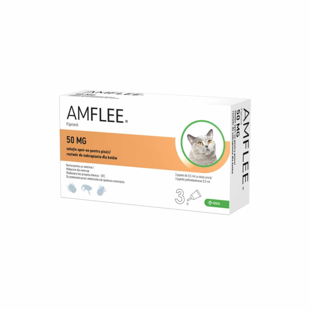 AMFLEE Cat, spot-on, soluție antiparazitară, pisici, 3 pipete