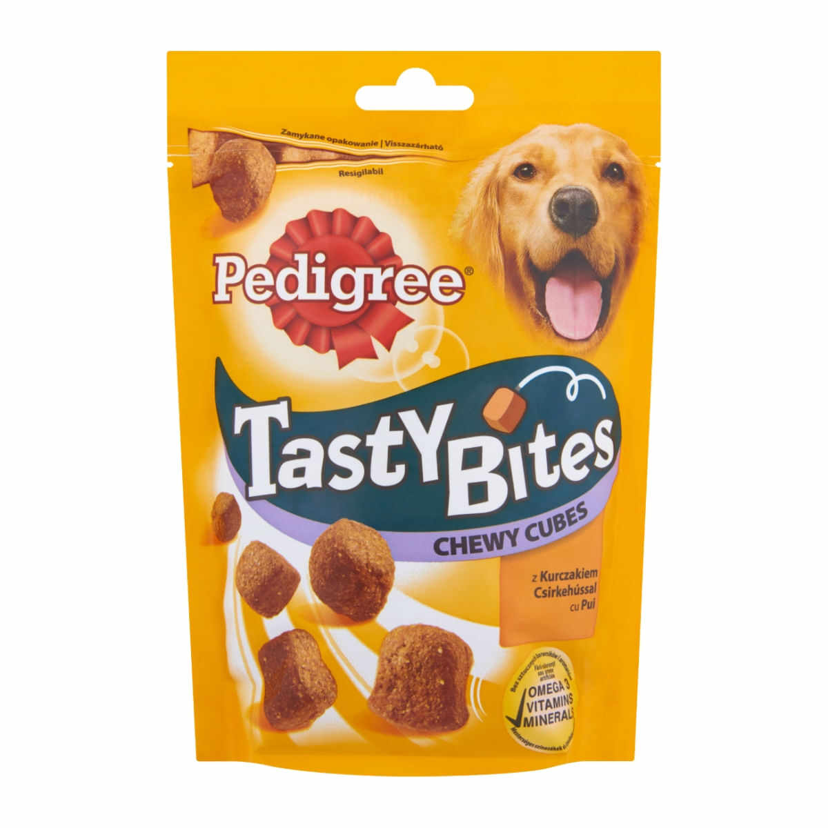 PEDIGREE Tasty Bites, recompense câini, cubulețe cu branză, 130g