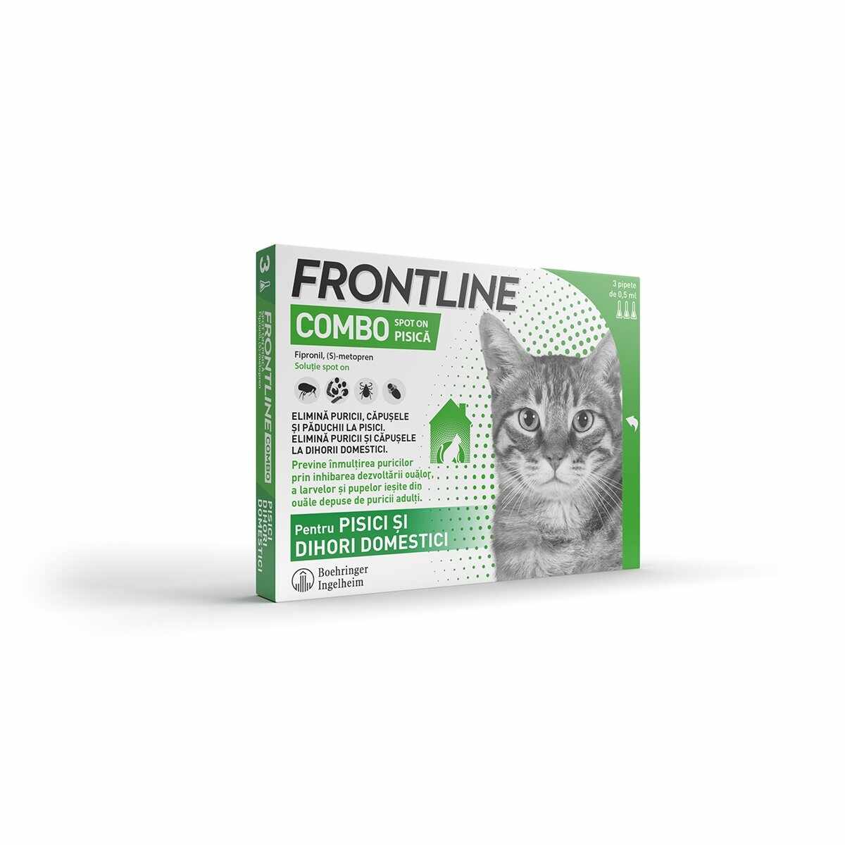 FRONTLINE Combo, spot-on, soluție antiparazitară, pisici, 3 pipete