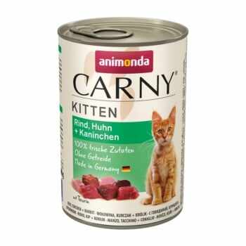 CARNY, Junior, Vită, Pui și Iepure, conservă hrană umedă pentru pisici, (In aspic), 400g