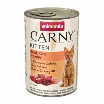 CARNY, Junior, Vită, Vițel și Pui, conservă hrană umedă pentru pisici, (In aspic), 400g