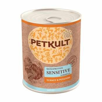 PETKULT Monoprotein Sensitive, Curcan şi Cartof, conservă hrană umedă monoproteică fără cereale câini, 800g