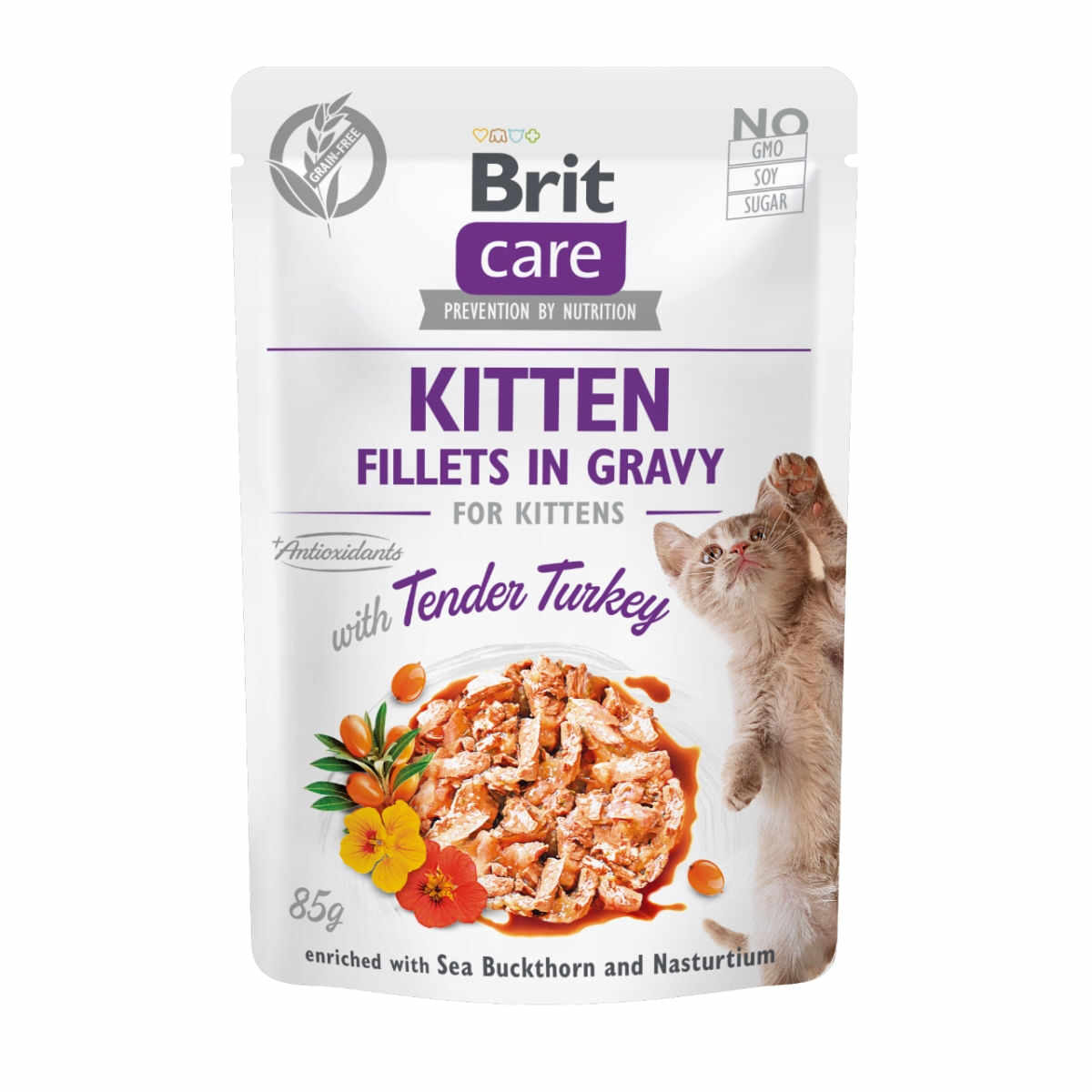 BRIT Care Kitten Fillets In Gravy, Curcan, plic hrană umedă fără cereale pisici junior, (în sos), 85g