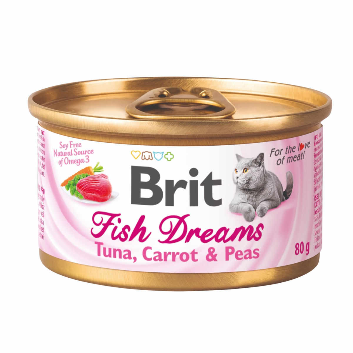 BRIT Fish Dreams, Ton cu Morcov și Mazăre, conservă hrană umedă pisici, (în suc propriu), 80g