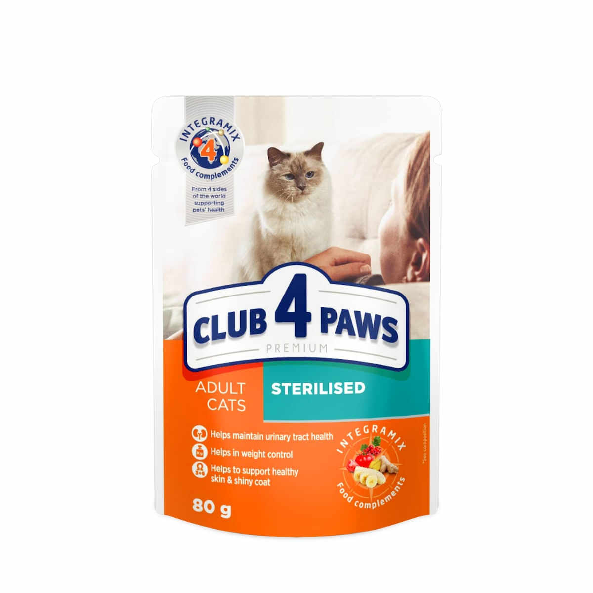 CLUB 4 PAWS Premium Sterilised, Pui, hrană umedă pisici sterilizate CLUB 4 PAWS Premium Sterilised, Pui, plic hrană umedă pisici sterilizate, 80g