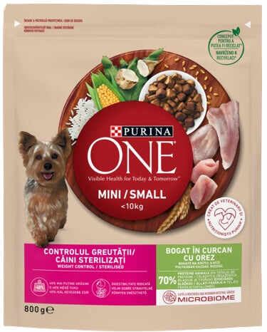 PURINA ONE Mini Hrană uscată pentru câini Curcan/Orez 800g