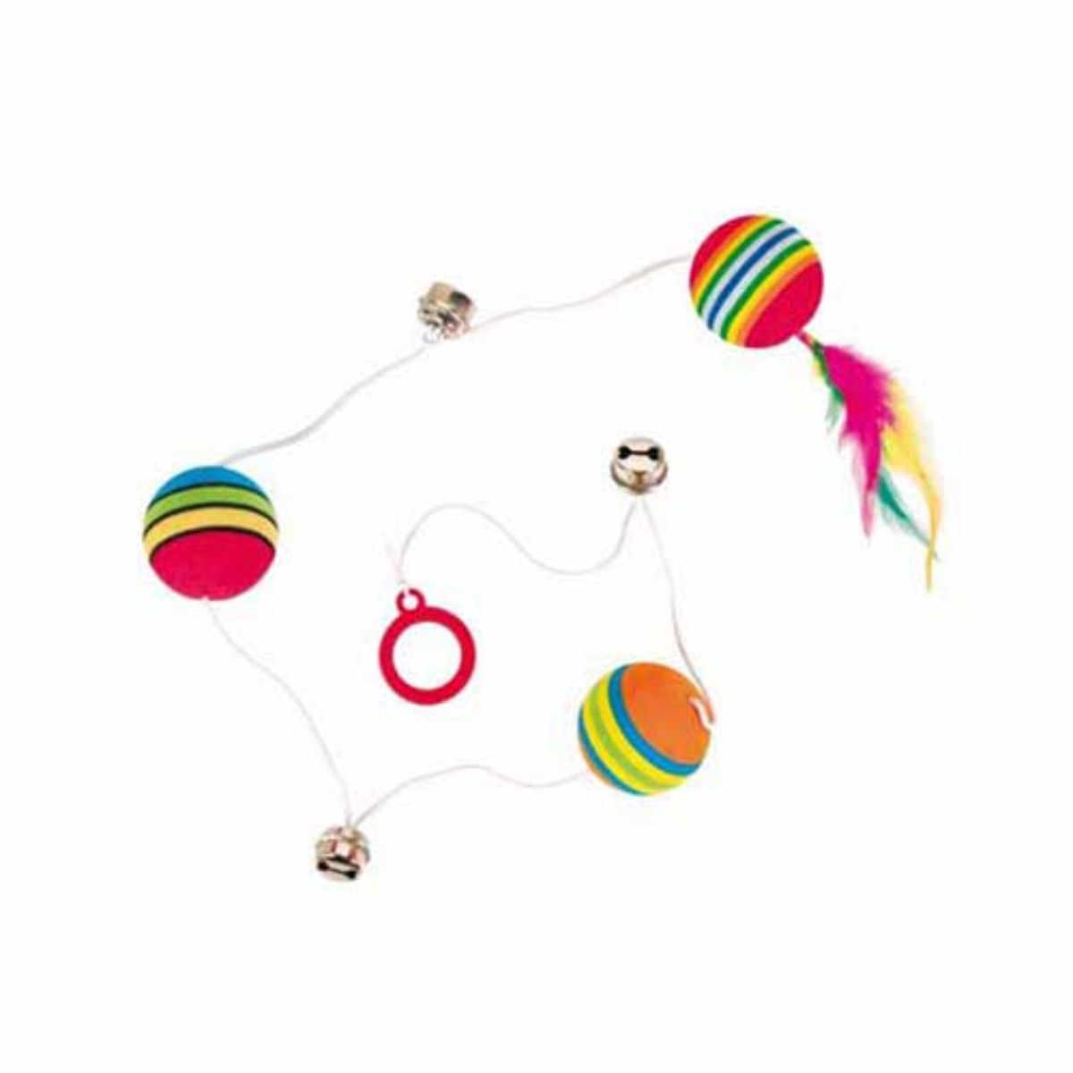 Trixie, Rainbow, 3 mingi pe sfoară, jucărie, pisici, cu clopoțel, spumă, multicolor, 3.5 x 80cm