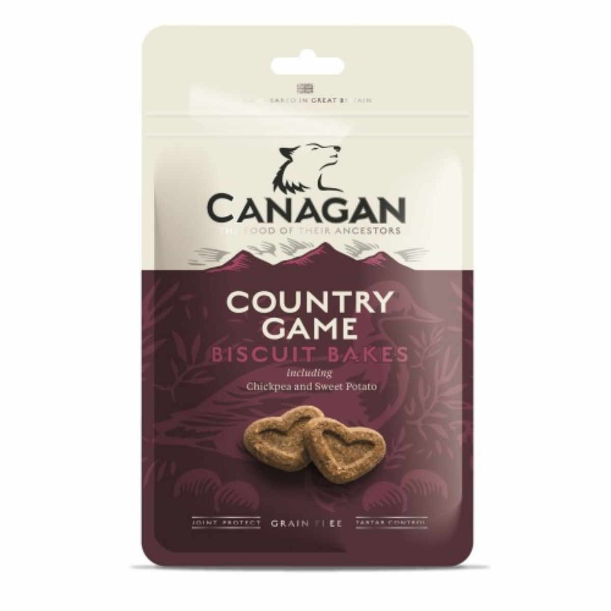 CANAGAN Country Game Biscuit Bakes, XS-XL, Rață și Vânat, punguță recompense fără cereale câini junior & adult, 150g