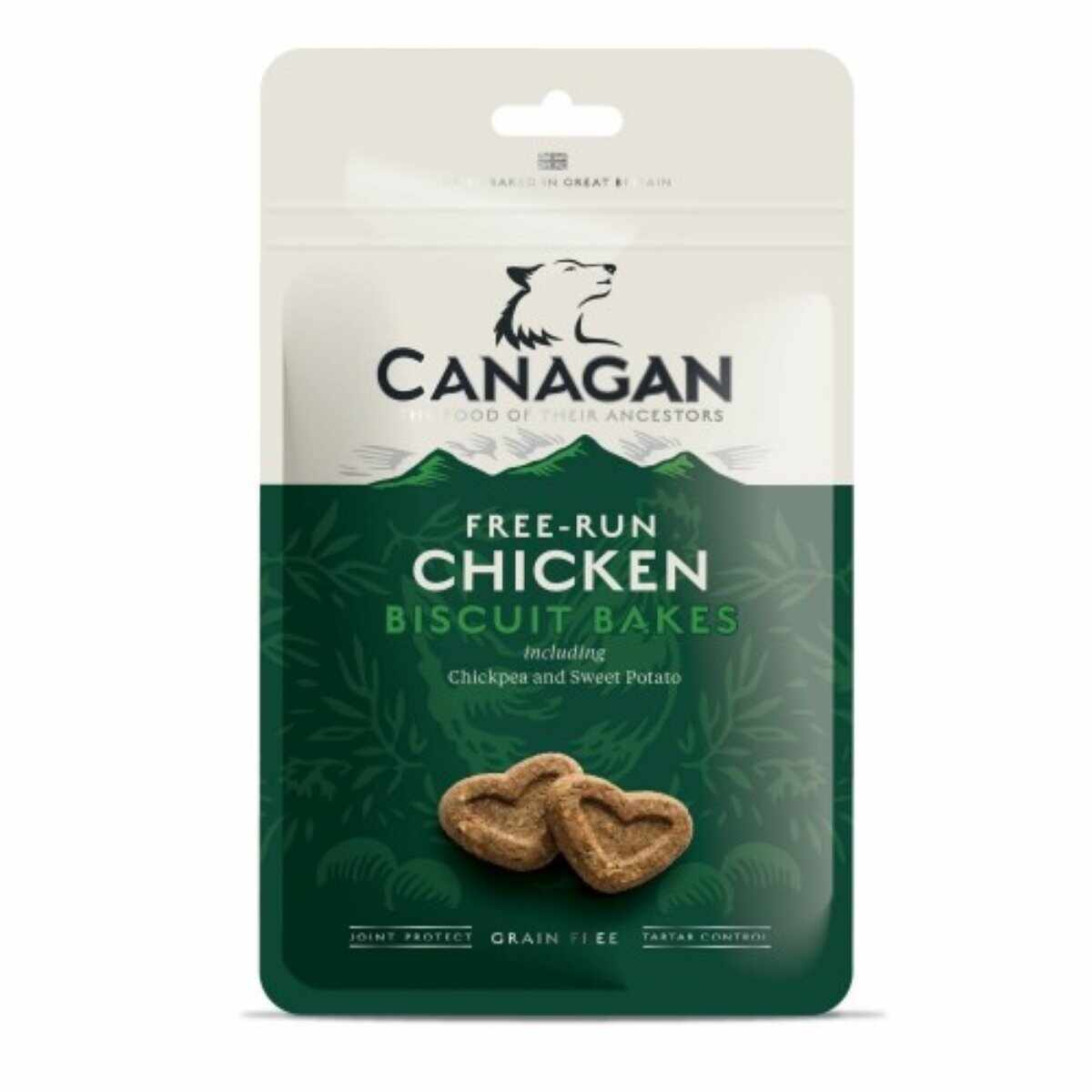 CANAGAN Free-Run Chicken Biscuit Bakes, XS-XL, Pui, punguță recompense fără cereale câini junior & adult, 150g