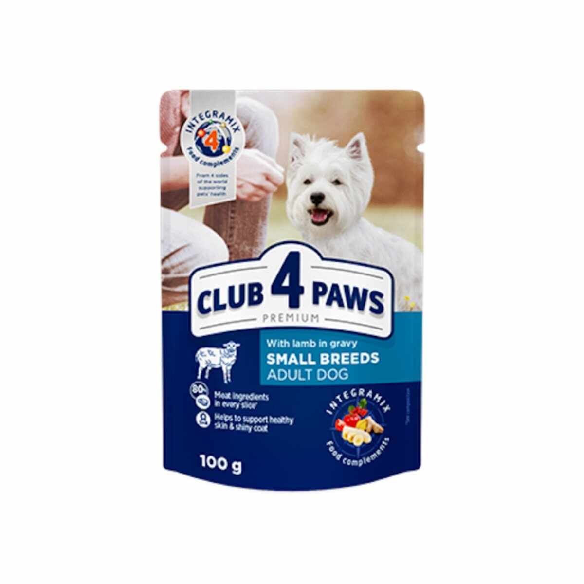 CLUB 4 PAWS Premium, XS-S, Miel, hrană umedă câini, (în sos) CLUB 4 PAWS Premium, XS-S, Miel, plic hrană umedă câini, (în sos), 100g