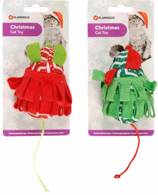 FLAMINGO Jucărie pentru pisici, Şoricel din pluş, ediţie Crăciun, diverse culori