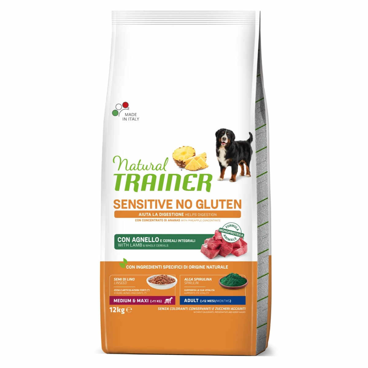 NATURAL TRAINER Sensitive No Gluten, M-XL, Miel, hrană uscată monoproteică câini, sistem digestiv, 12kg
