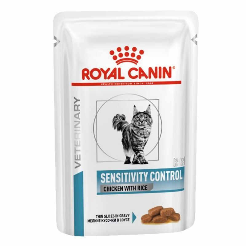 ROYAL CANIN Veterinary Diet Sensitivity Control, Pui și Orez, dietă veterinară, plic hrană umedă pisici, sistem digestiv, (în sos), bax, 85g x 12buc