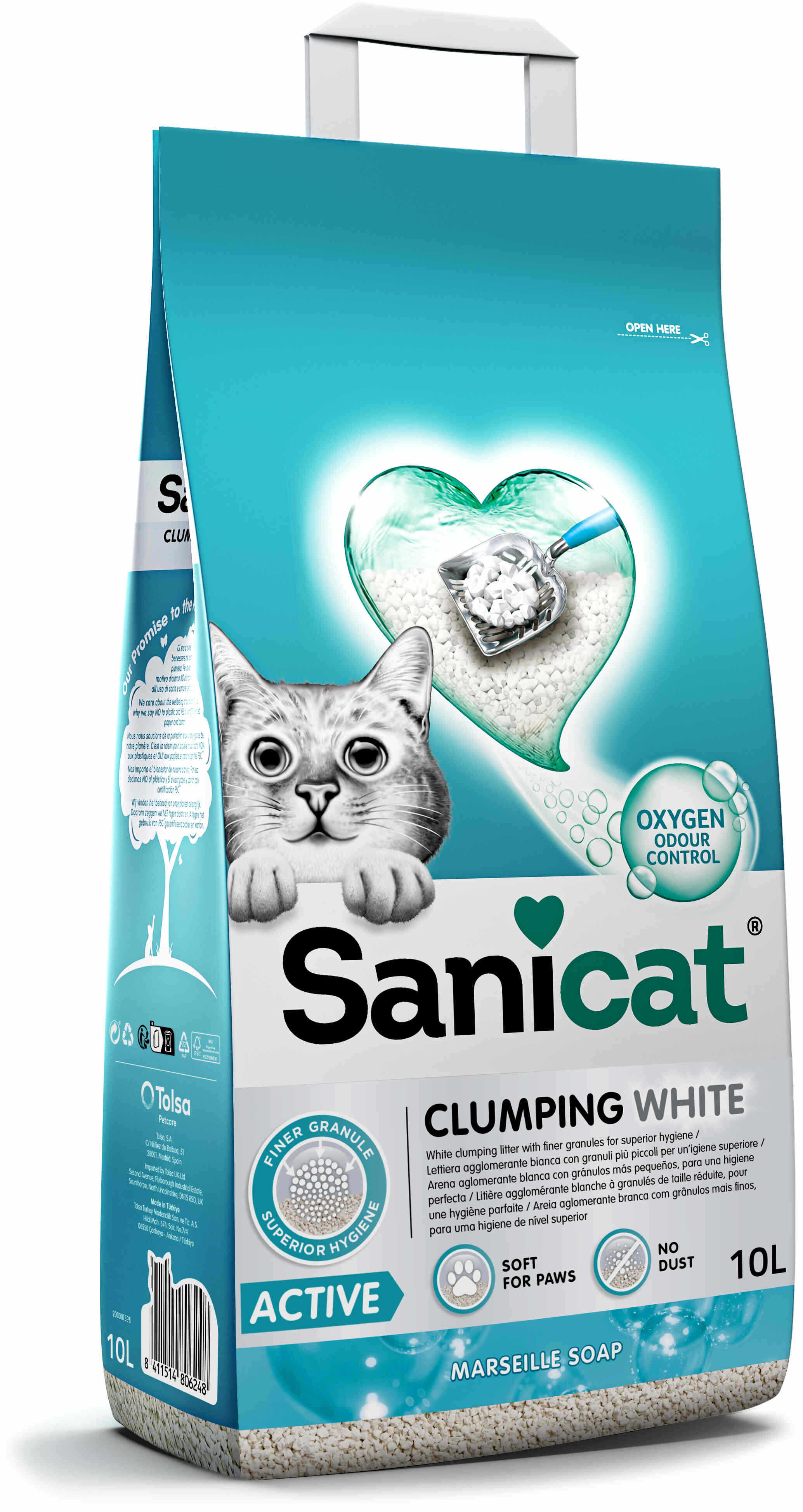 SANICAT Clumping Nisip pentru pisici White, bentonită 10L/8,3kg