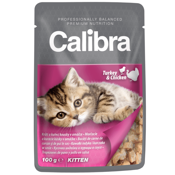 Hrana umeda pentru pisici Calibra Junior Curcan si pui in sos 100g