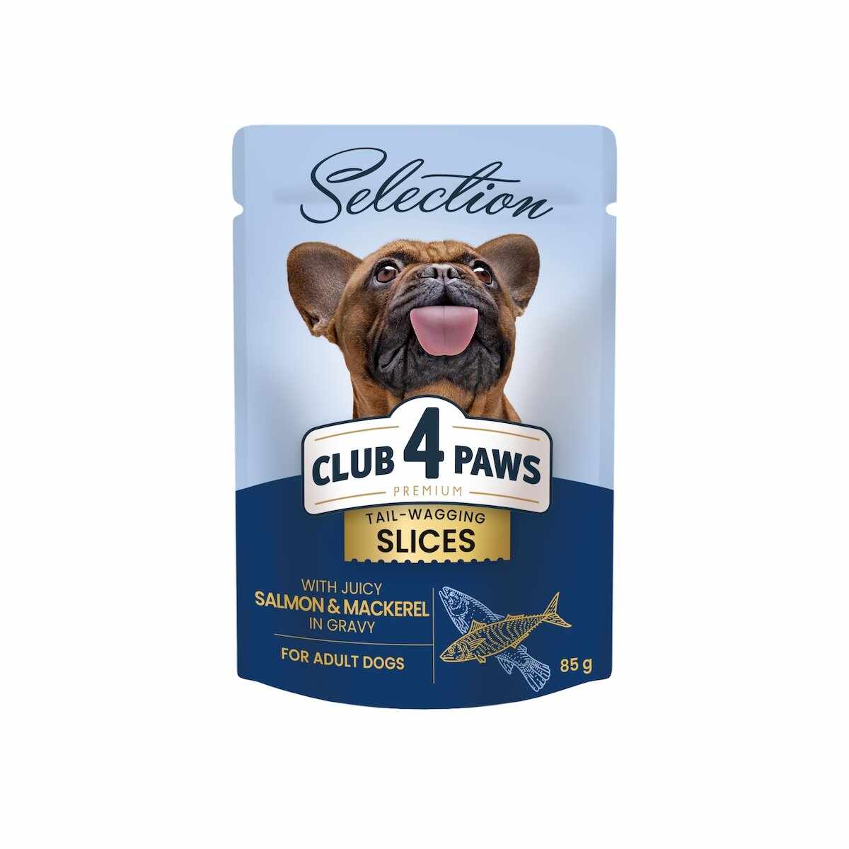 CLUB 4 PAWS Premium Plus Selection, XS-S, Somon și Macrou, plic hrană umedă câini, (în sos), 85g