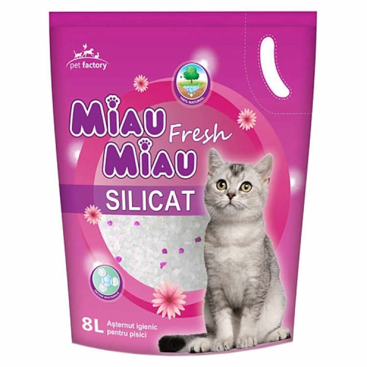 MIAU MIAU, Fresh, așternut igienic pisici, granule, silicat, neaglomerant, neutralizare mirosuri, 8l