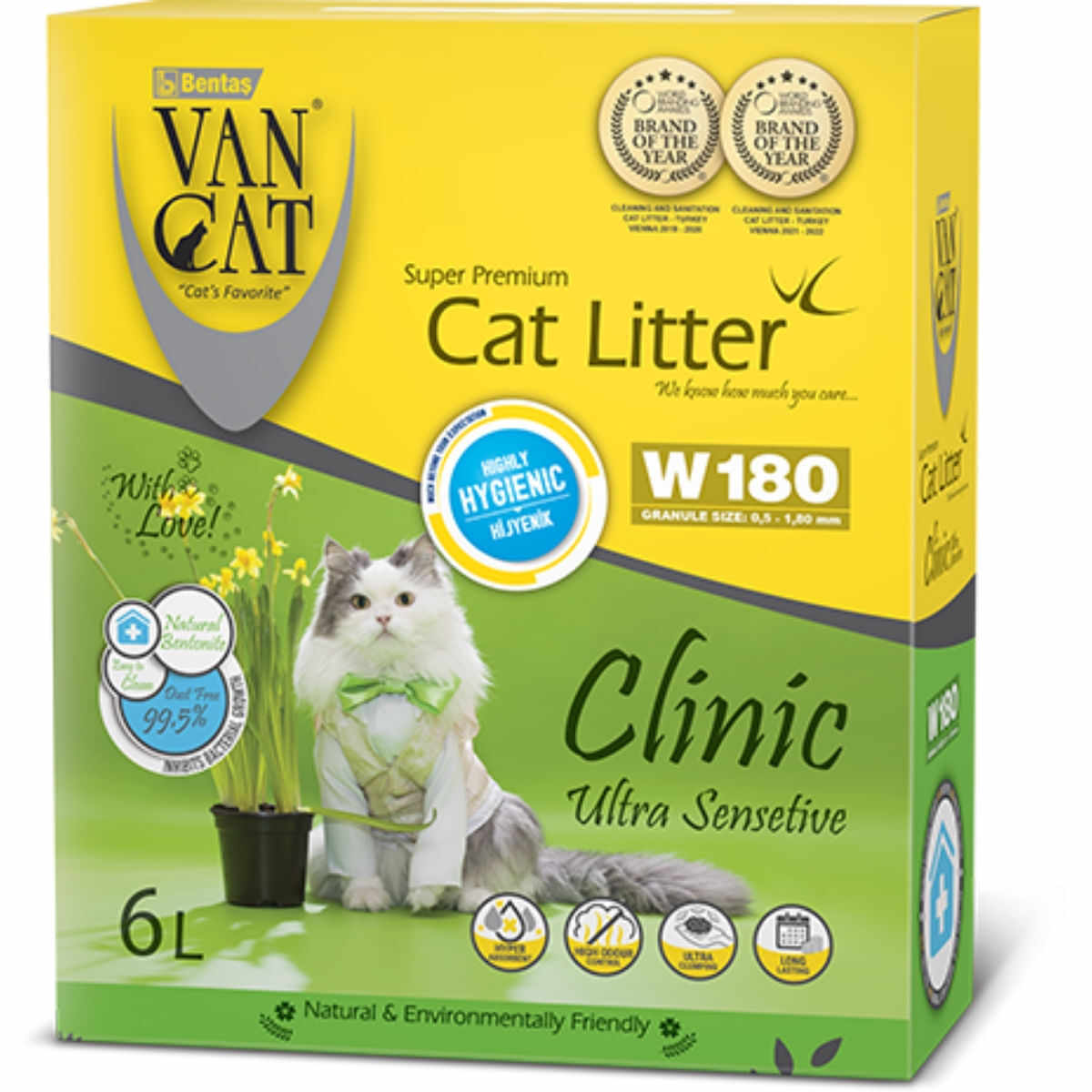 VANCAT Clinic Ultrasensitive, neparfumat, așternut igienic pisici, granule, bentonită, aglomerant, fără praf, 6l