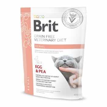 BRIT GF Veterinary Diet Renal, Ou și Mazăre, dietă veterinară pisici, hrană uscată fără cereale, afecțiuni renale, 400g