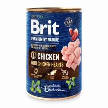 BRIT Premium By Nature, Pui și Inimi, conservă hrană umedă fără cereale câini, (pate), 400g