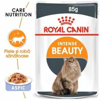 Royal Canin Intense Beauty Care Adult, plic hrană umedă pisici, piele și blană, (în aspic), 85g