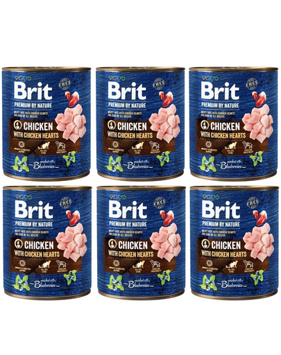 BRIT Premium by Nature chicken, hearts 6x800 g pui si inimi de pui, conserve hrana caini