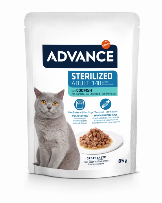 Hrana umeda pentru pisici Advance Adult Sterilizat cu Cod - plic 85g