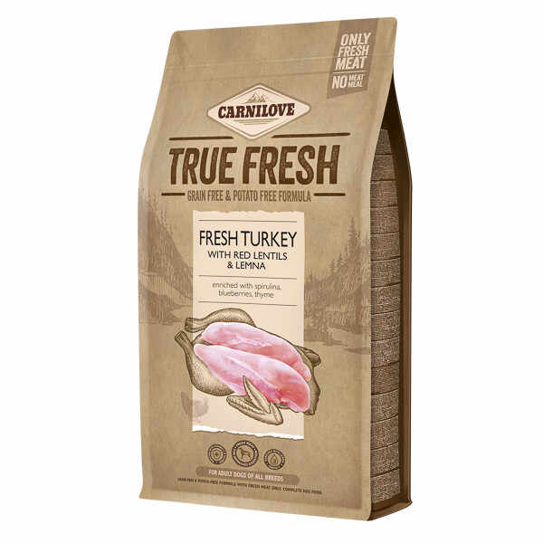 Carnilove True Fresh Adult S-XL, Curcan proaspăt cu linte roșie, hrană uscată fără cereale câini, 1.4kg
