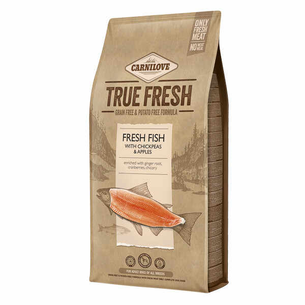 Carnilove True Fresh Adult S-XL, Pește proaspăt cu năut și mere, hrană uscată fără cereale câini, 11.4kg