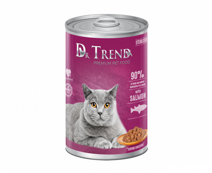 Dr. Trend Conserva pentru pisici adulte sterilizate, cu somon in sos 10x400 g