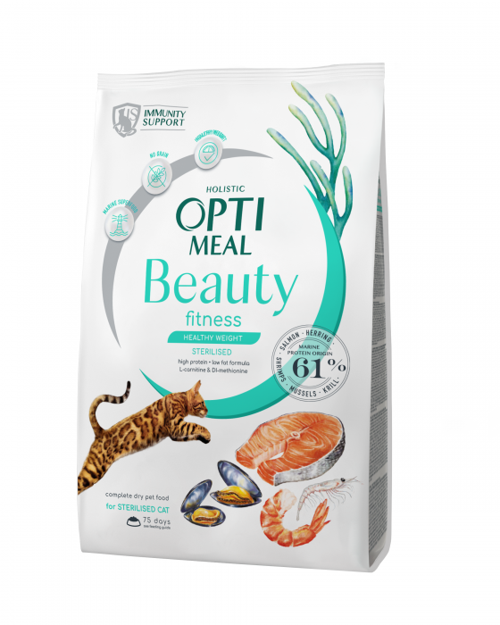 Optimeal Beauty Fitness Sterilised Hrana uscata fara cereale pentru pisici sterilizate - cu fructe de mare 1,5 kg