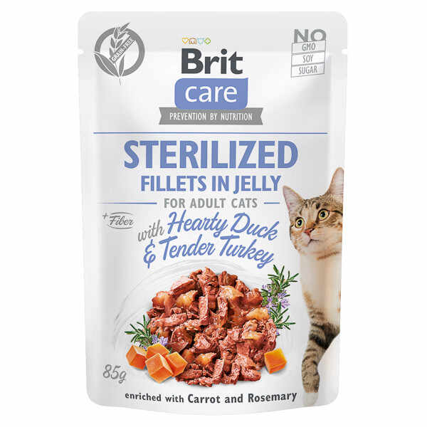 Brit Care Cat Sterilized Fillets in Jelly with Hearty Duck & Turkey, 85g