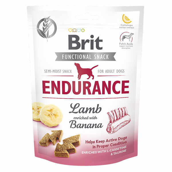 Brit Care Functional Snack Endurance, Miel cu Banane, recompense funtionale fară cereale câini, activitate intensă, 150g