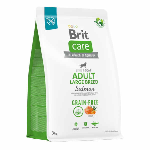 Brit Care Grain-Free Adult Large Breed, L-XL, Somon, hrană uscată fără cereale câini, piele & blană, 3kg