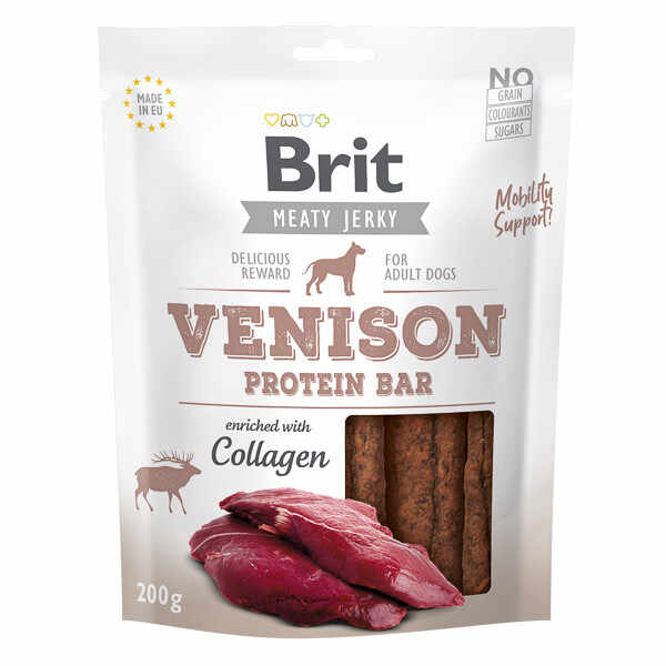 Brit Jerky Venison Protein Bar, recompense câini, Batoane proteice Vânat, 200g