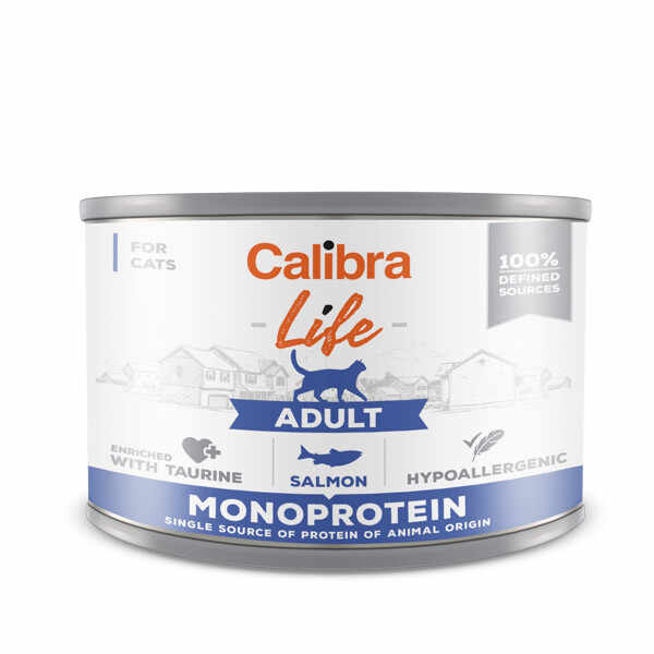 Calibra Life, Somon, Conservă hrană umedă fără cereale pisici, (pate), 200g