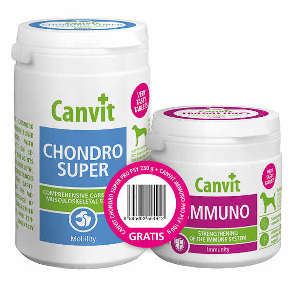 Canvit Chondro Super for Dogs 230g plus Canvit Imuno for Dogs, 100g
