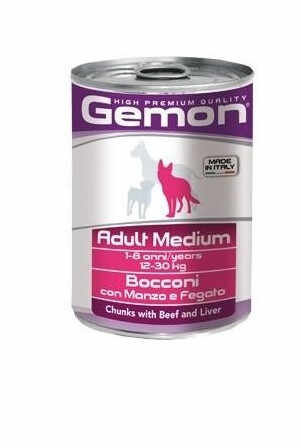 Conservă Gemon Dog, Adult Medium, Vită și Ficat, 415g